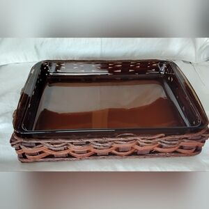 Woven Rattan Tray with Glass Insert - Brown